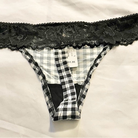Sz L La vie en rose thong Checkered black & white NWT - Picture 2 of 2